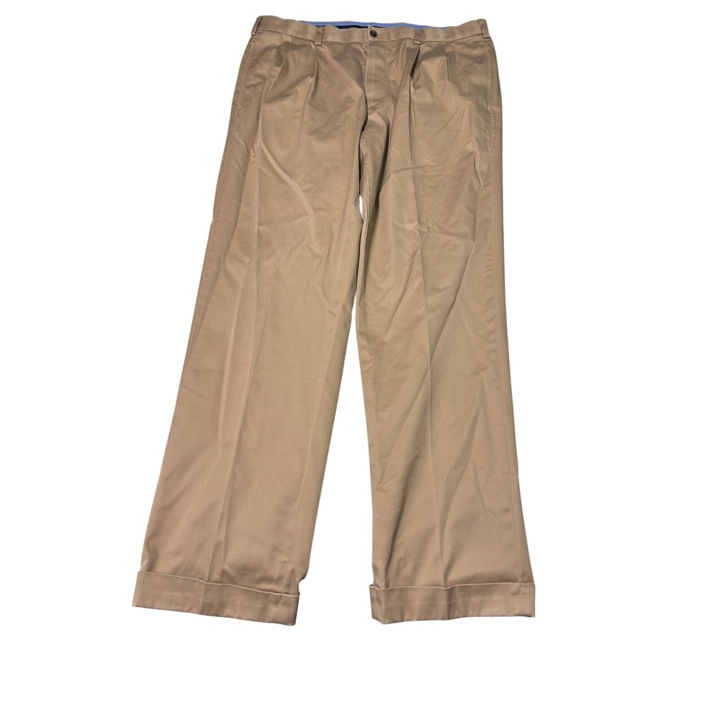 Brooks Brothers Elliot Advantage Chino Pants Khaki Pleated Cuffed 38x32 Tan Mens